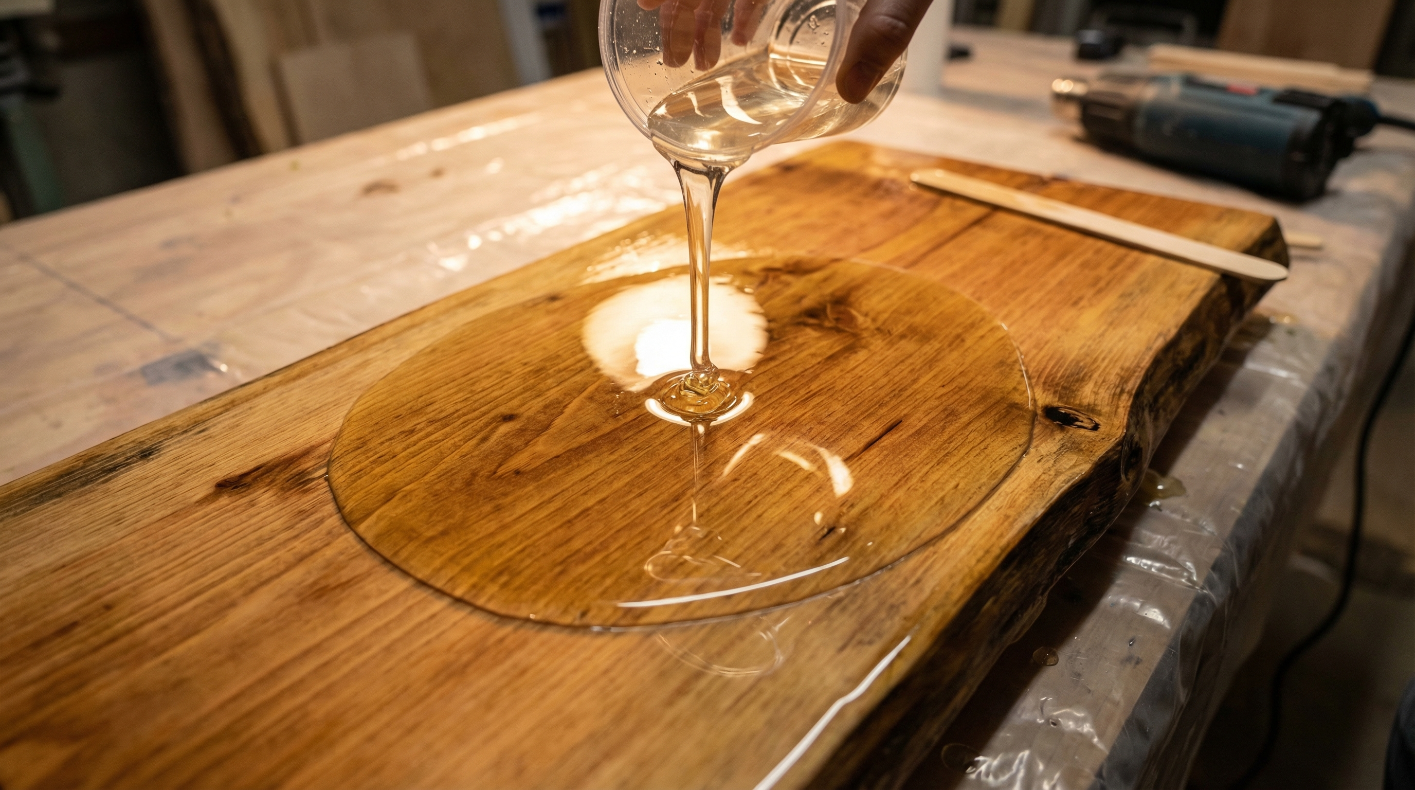 Clear epoxy resin being poured