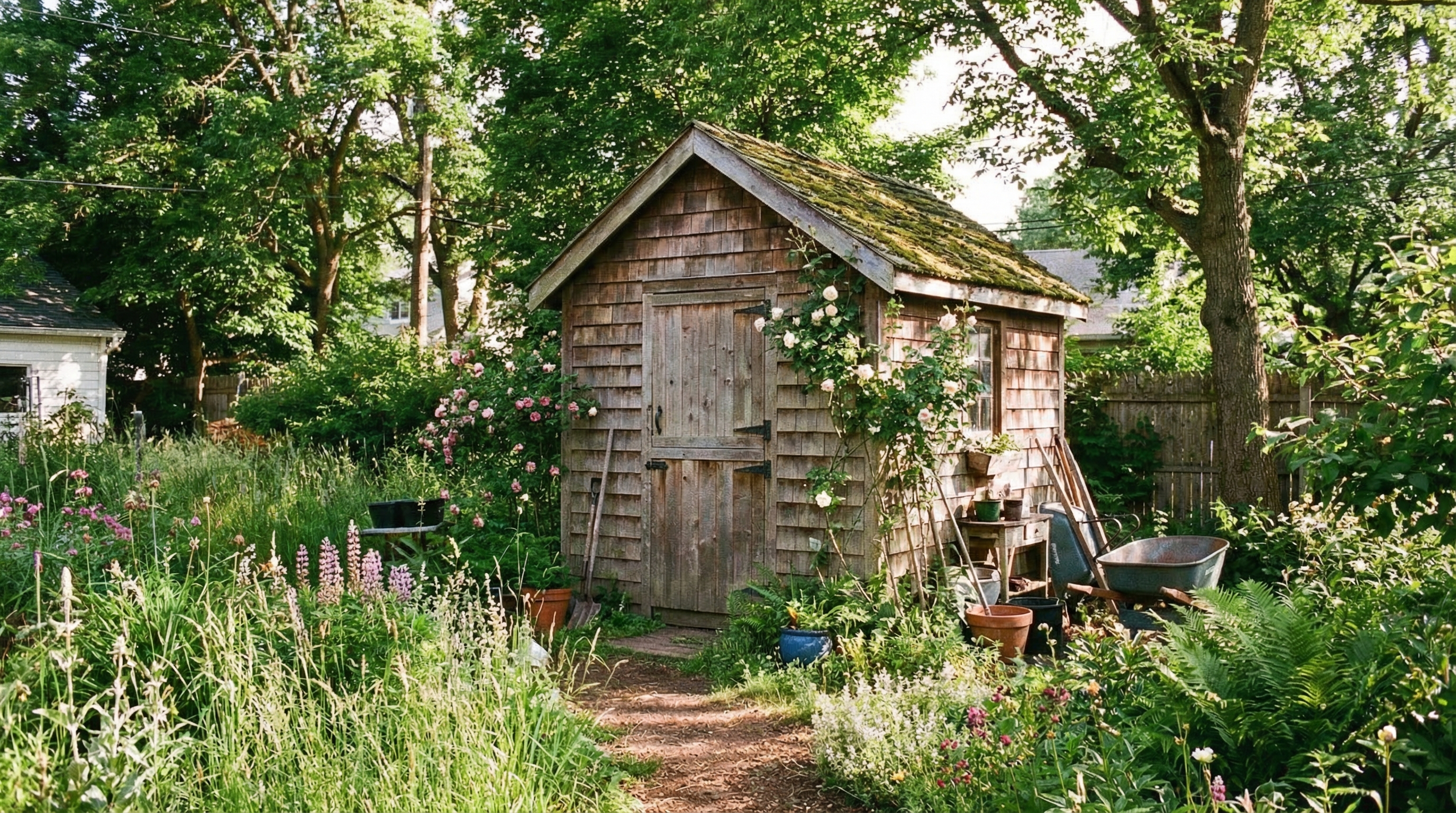 Small garden shed in backyard